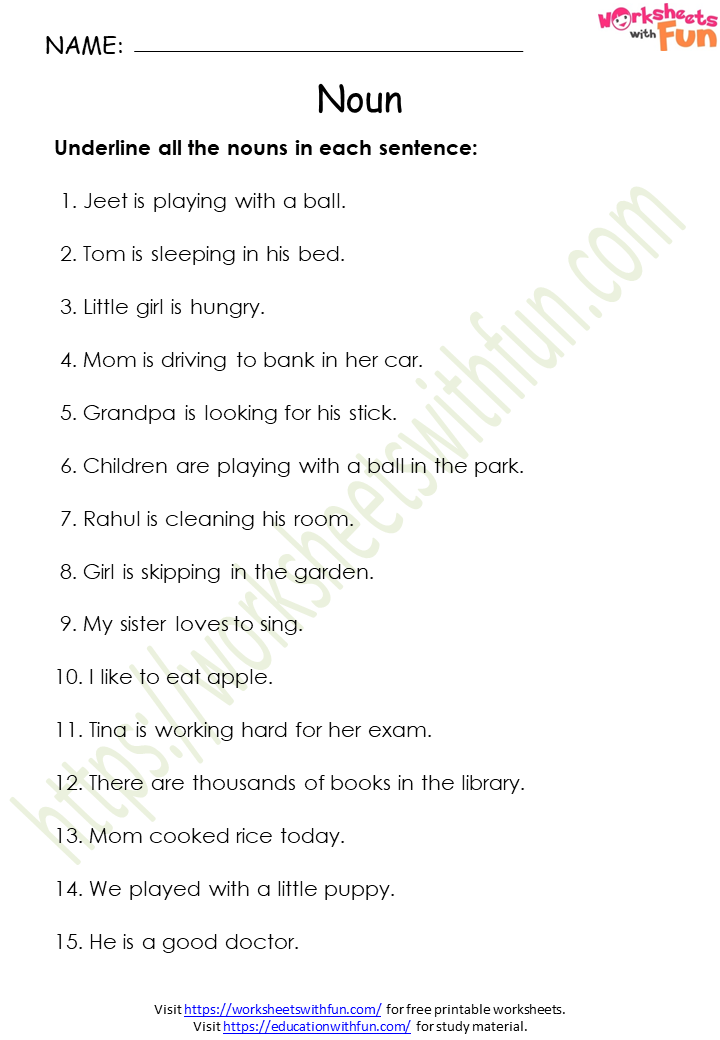 English Class 1 Naming Words Nouns Worksheet 5